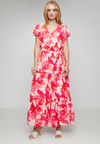 Stella Morgan Cap Sleeve V-Neck Maxi Dress In Red Multi