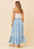 Stella Morgan High Waist Multi Tier Skirt In Mid Denim
