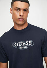 Guess Mens Ss Logo Tee Navy