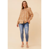 Mandi Womens Long Easy Wearing Printed Blouse In Beige