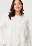 Izabel London Womens Crew Neck Sweater With Leaf Applique In White