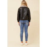 Mandi Womens Zip Bomber Aviator Jacket In Black