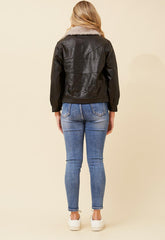 Mandi Womens Zip Bomber Aviator Jacket In Black