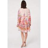 Mandi Womens Long Sleeve Easy Wearing Crepe Chiffon Dress In Multi