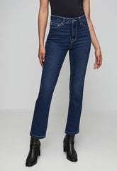 Izabel London Ladies High Waist Straight Leg Jeans In Dark Blue