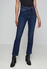 Izabel London Ladies High Waist Straight Leg Jeans In Dark Blue