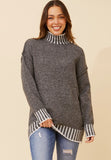 Izabel London Long Sleeve High Neck Extra Length Sweater In Charcoal