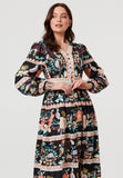 Stella Morgan Long Sleeve Multi Tier Button Down Dress In Black Multi