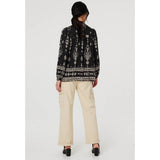 Mandi Womens Long Sleeve Easy Wearing Printed Blouse In Black