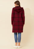 Izabel London Womens Longer Length Check Cardi Sweater In Burgundy