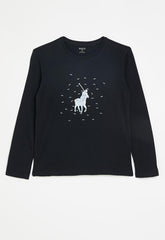 Polo Girls Olivia Printed Long Sleeve T-Shirt In Navy