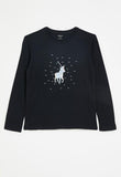 Polo Girls Olivia Printed Long Sleeve T-Shirt In Navy