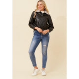 Mandi Womens Zip Bomber Aviator Jacket In Black