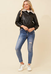 Mandi Womens Zip Bomber Aviator Jacket In Black