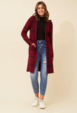 Izabel London Womens Longer Length Check Cardi Sweater In Burgundy