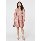 Stella Morgan Womens Long Sleeves With Elastic At Cuff Button Through Dress In Rust Multi