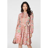 Stella Morgan Womens Long Sleeves With Elastic At Cuff Button Through Dress In Rust Multi