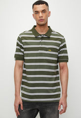 Jeep Mens Yarn Dye Stripe Golfer In Fatigue