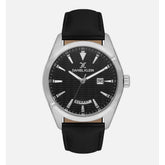Daniel Klein Mens Black Dial Leather Strap Watch In Black