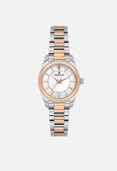Daniel Klein Womens Mother Of Pearl Dial Two Tone Strap Watch In Silver And Rose Gold