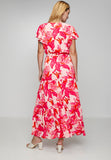 Stella Morgan Cap Sleeve V-Neck Maxi Dress In Red Multi