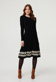 Izabel London Womens Crew Neck Dress With Pattern At Hem In Black