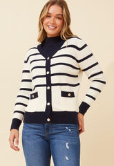 Izabel London Ladies Log Sleeve V-Neck Stripe Jersey In Ivory
