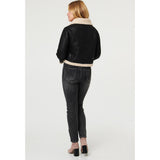 Mandi Womens Long Sleeve Sherpa Cropped Jacket In Black