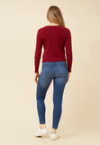 Stella Morgan Long Sleeve Cardigan Round Neck Cropped In Red