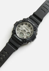 Casio Mens Anadigi Silver Case And Black Resin Band Watch