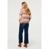 Mandi Long Sleeve V-Neck Ombre Effect Sweater With Fray In Multi