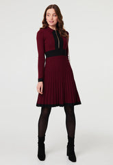 Stella Morgan Womens Quarter Zip Knitted Dress In Burgundy