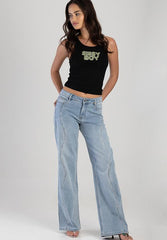 Sissyboy Womens Green Bling Vest with In Black