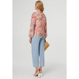 Mandi Womens Long Sleeeve Blouse With Keyhole Neckline In Multi Pink
