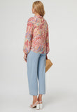 Mandi Womens Long Sleeeve Blouse With Keyhole Neckline In Multi Pink
