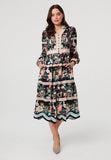 Stella Morgan Long Sleeve Multi Tier Button Down Dress In Black Multi