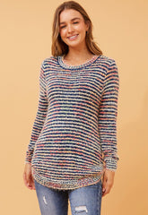Stella Morgan Womens Crew Neck Stripped Sweater In Multi