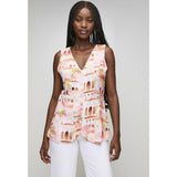 Mandi Womens Longer V-neck Printed Waistcoat In Coral