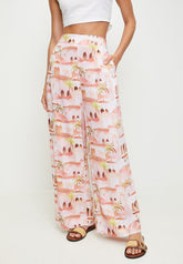 Mandi High Waisted Leg Palazo Printed Pant In Coral