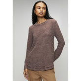 Mandi Womens Crewneck Sweater With Side Buttons In Chocolate