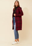 Izabel London Womens Longer Length Check Cardi Sweater In Burgundy