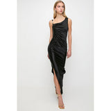 Sissy boy Ladies Asymmetric Maxi Dress With Ruching In Black
