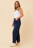 Mandi Womens Mid Waist Barrel Denim Jeans In Blue