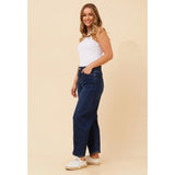 Mandi Womens Mid Waist Barrel Denim Jeans In Blue