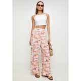 Mandi High Waisted Leg Palazo Printed Pant In Coral