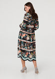 Stella Morgan Long Sleeve Multi Tier Button Down Dress In Black Multi