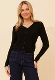 Stella Morgan Long Sleeve Cardigan Round Neck Cropped In Black