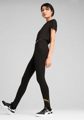 Puma Womens Essential Metallic Logo Leggings In Black