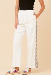 Mandi Womens High Waisted Elastic Wide Leg Pants In White