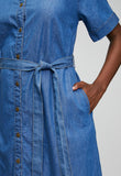 Stella Morgan Womens Half Sleeve Button Through Dress In Mid Wash Denim
